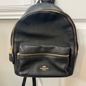 Coach Black Backpack with Gold Accents